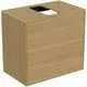 Holzschrank in heller Eichenausführung mit zwei Schubladen und Ausschnitt an der Oberseite, hergestellt von Ideal Standard.